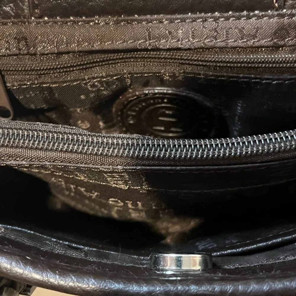Etienne Aigner Small Vintage Dark Brown Women's Bag with Pebbled Leather Trim